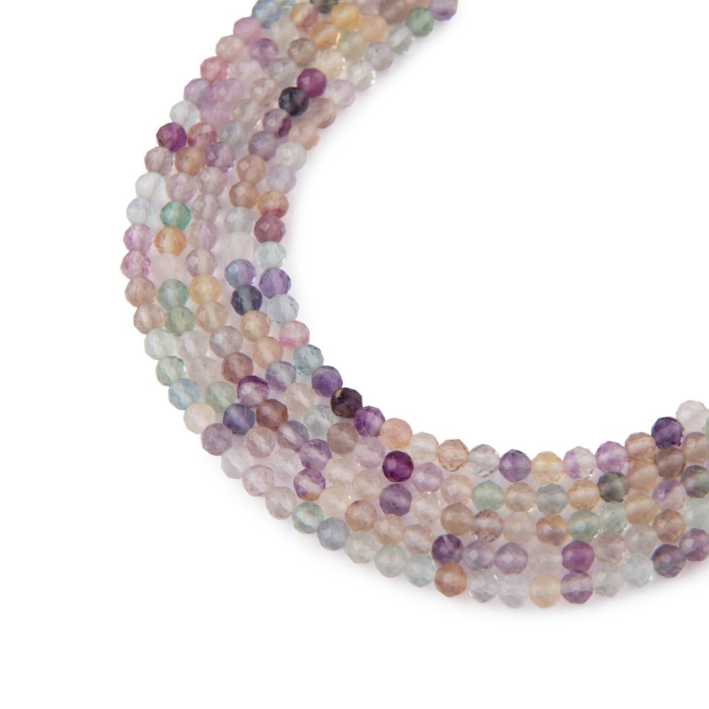 Korálky z minerálu Fluorit 2 mm broušené - 54 cm