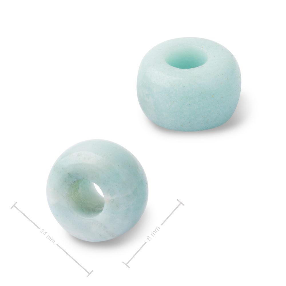 Korálek rondelka z minerálu Amazonit s velkým průtahem pro Macramé 14x8 mm - 1 ks