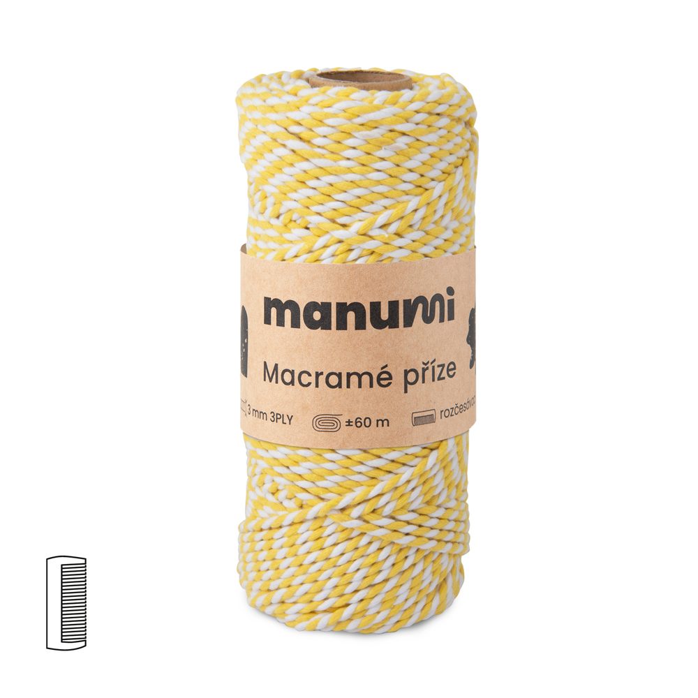Manumi Macramé příze stáčená 2PLY 3mm žluto-bílá - 3 ks