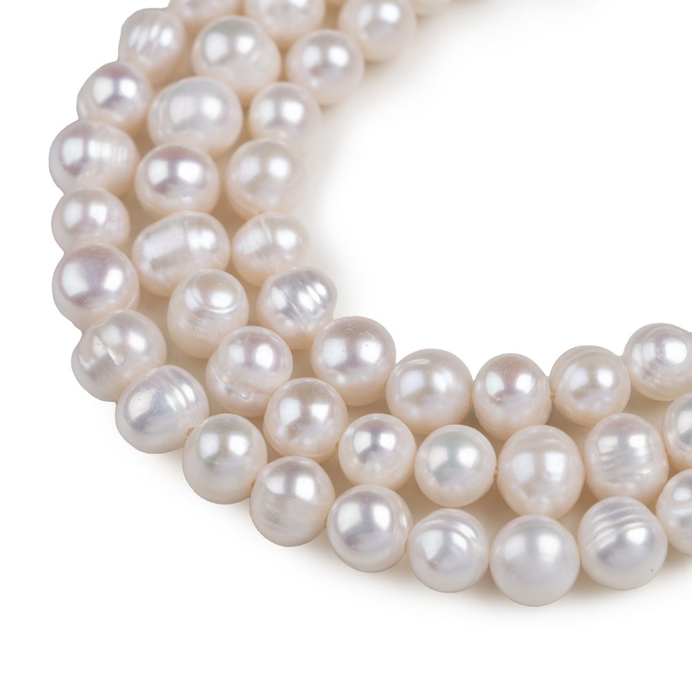 Korálky z pravých říčních perliček ve tvaru brambory 7–8 mm - 54 cm