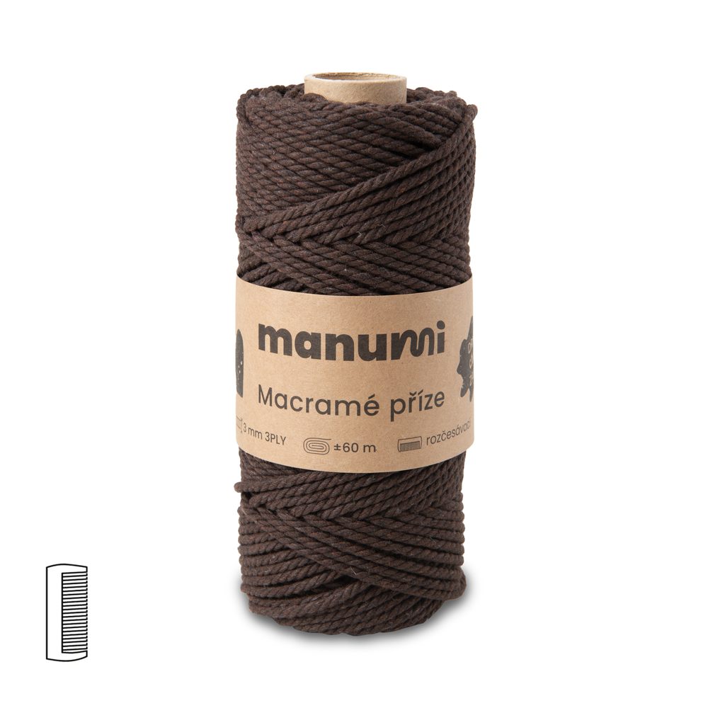 Manumi Macramé příze stáčená 3PLY 3mm čokoládová - 3 ks
