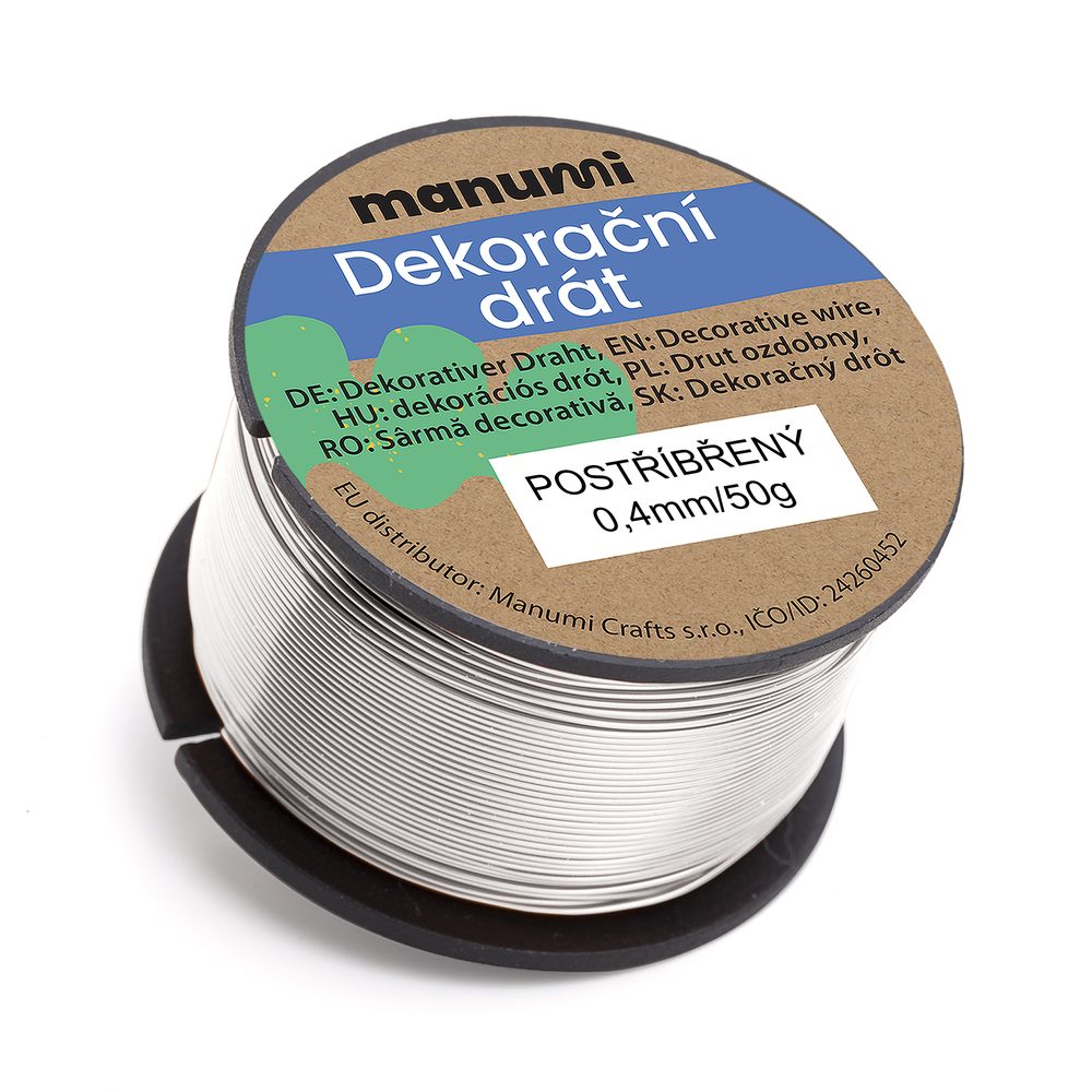 Manumi Postříbřený drát 0,4 mm/50 g - 3 ks