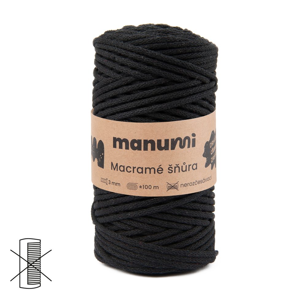 Manumi Macramé šňůra 3mm černá - 3 ks