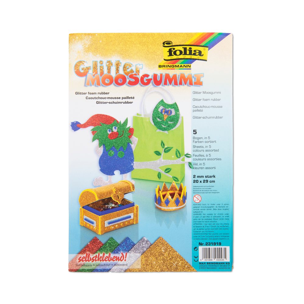 Moosgummi pěnová guma samolepící 5 listů gliter BASIC - 3 balení