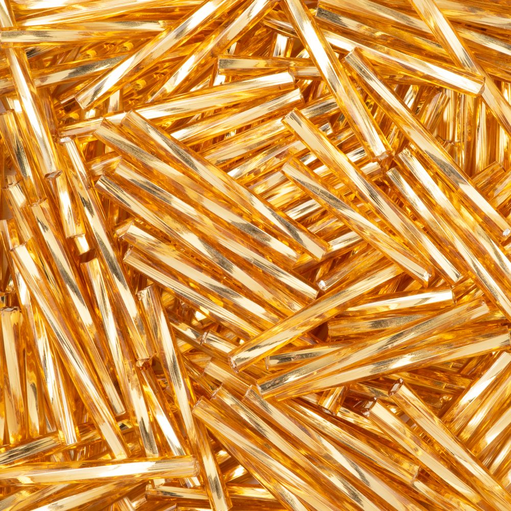 PRECIOSA ORNELA Korálky PRECIOSA skleněné trubičky kroucené 25 mm zlaté - 15 g