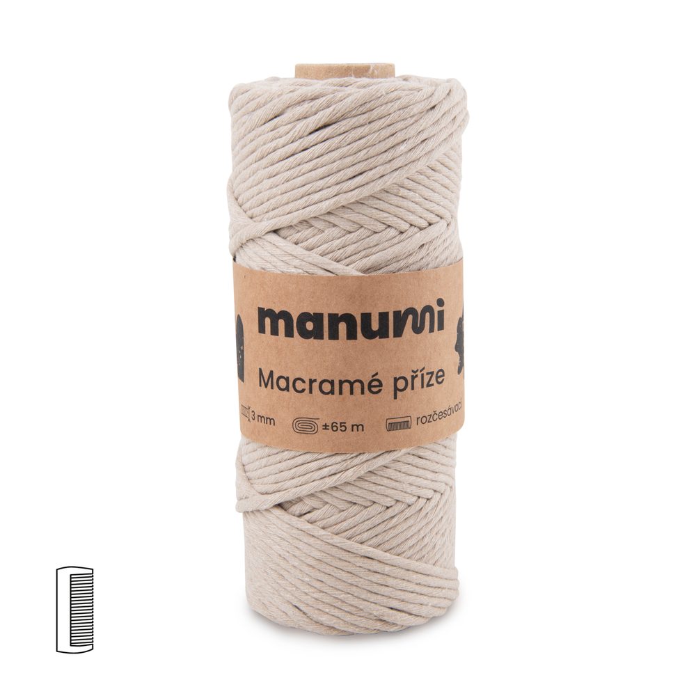 Manumi Macramé příze stáčená 3mm písková - 3 ks
