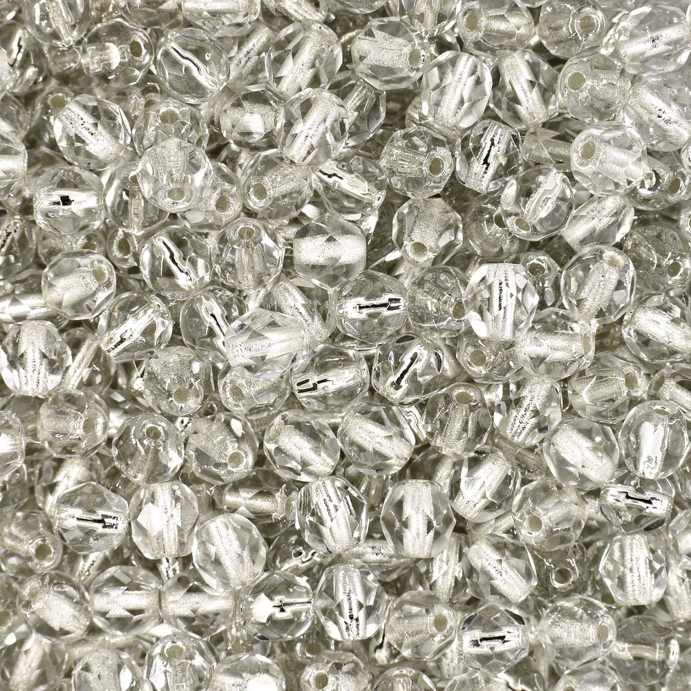 Manumi české broušené korálky 4 mm Crystal Silver Lined - 225 ks