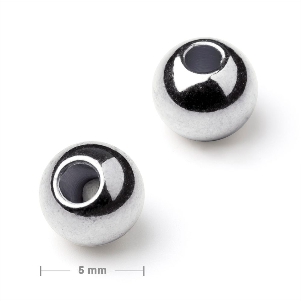Kovový korálek plný 5 mm v barvě platiny - 6 ks