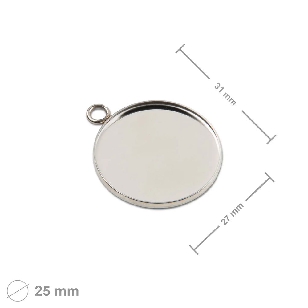 Bižuterní lůžko na přívěsek kulaté 25 mm z chirurgické oceli - 30 ks