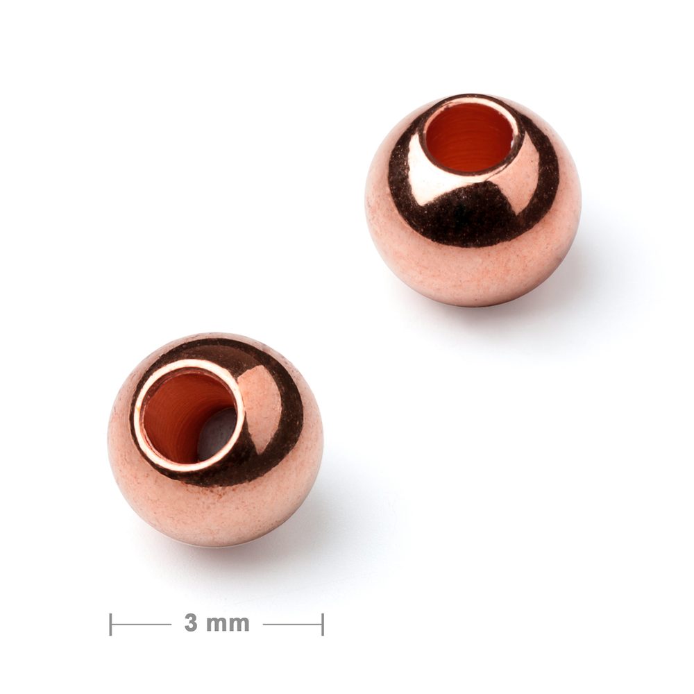 Kovový korálek plný 3mm v barvě rose gold - 12 ks