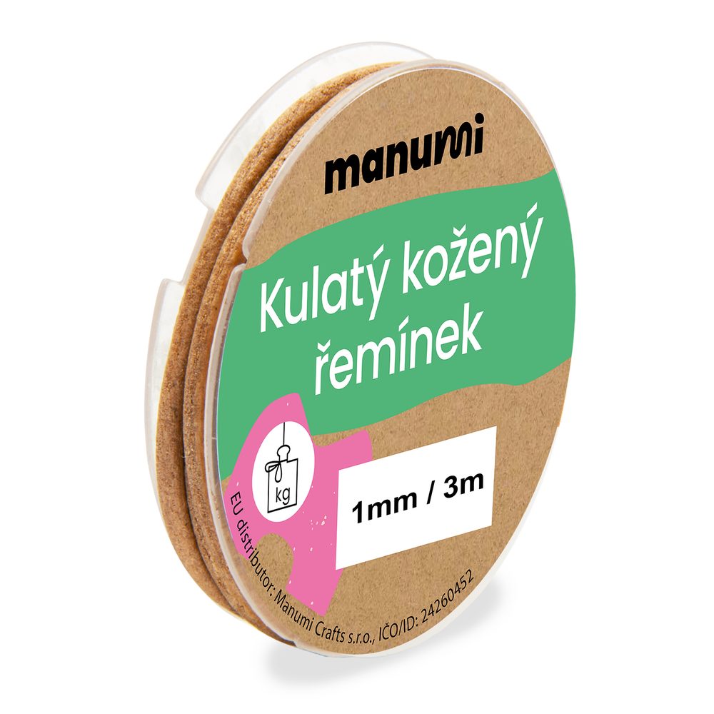 Manumi Kulatý kožený řemínek 2 mm/1m přírodní č. 40 - 5 ks