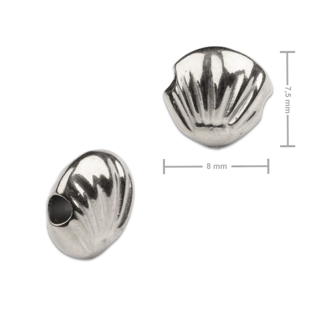 Korálek z chirurgické oceli ve tvaru mušle 7,5 x 8 mm - 1 ks