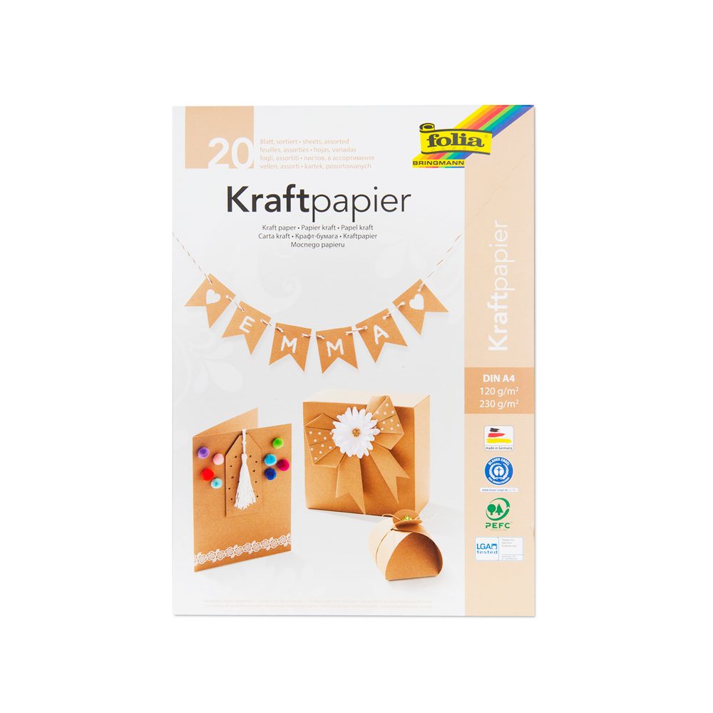 Sada kraftových papírů 20 listů A4 120g/m² a 230g/m² - 3 balení