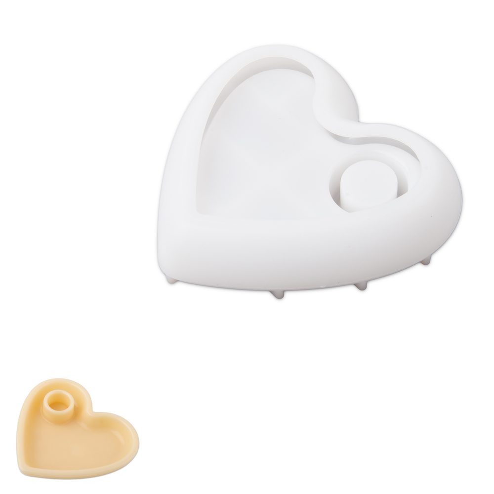 Manumi Silikonová forma na stojan pro 1 svíčku ve tvaru srdce 150x130x30mm - 3 ks