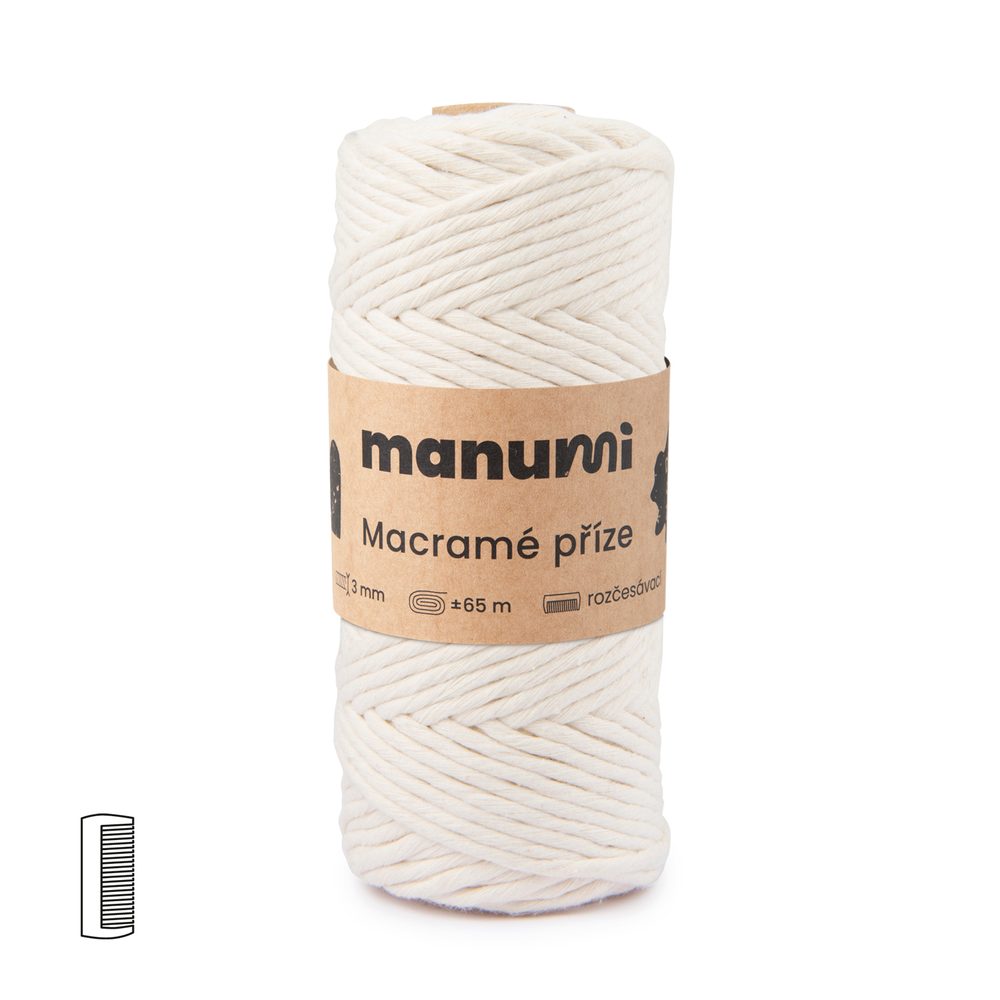 Manumi Macramé příze stáčená 3mm natural - 3 ks