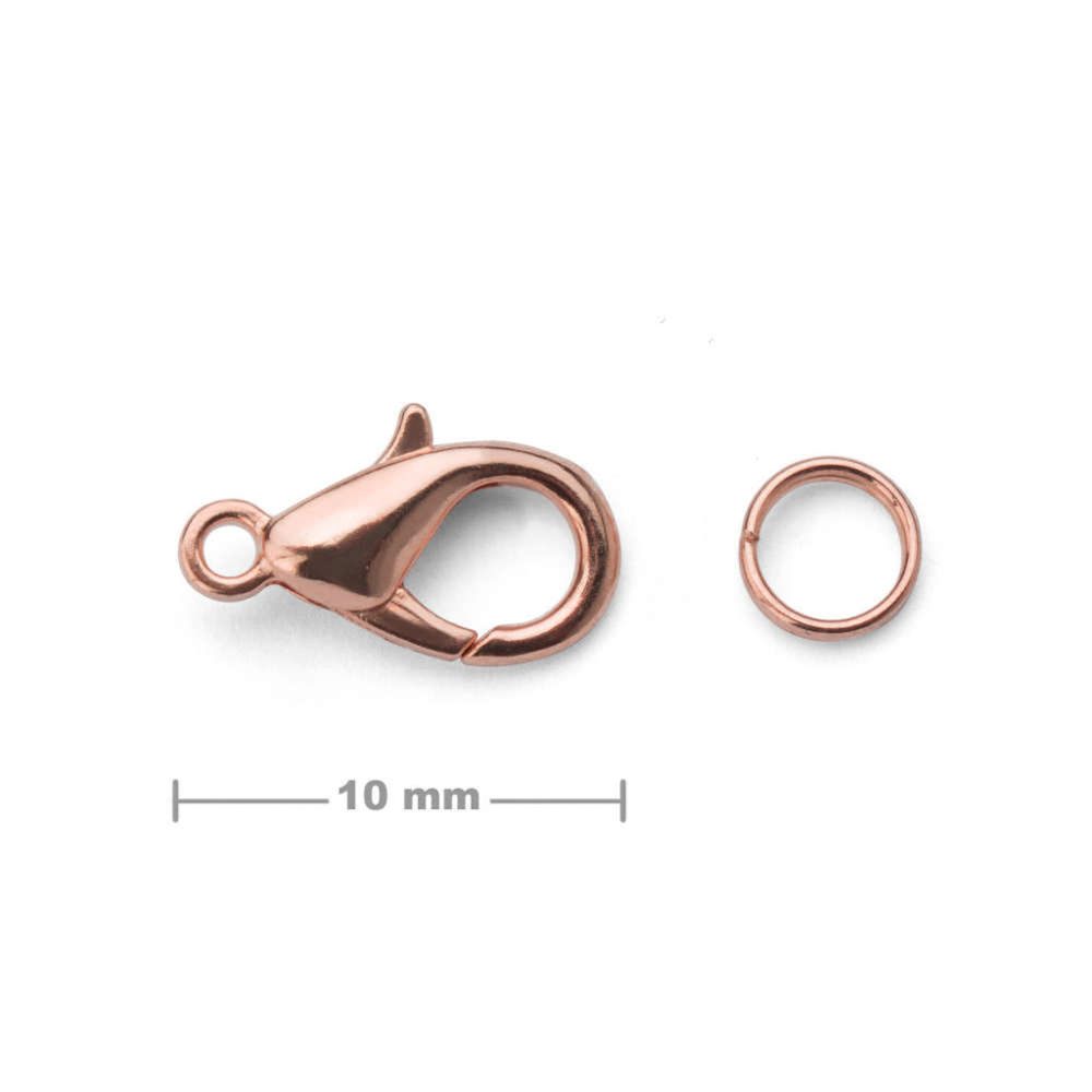 Bižuterní karabinka 10mm v barvě rose gold - 3 ks