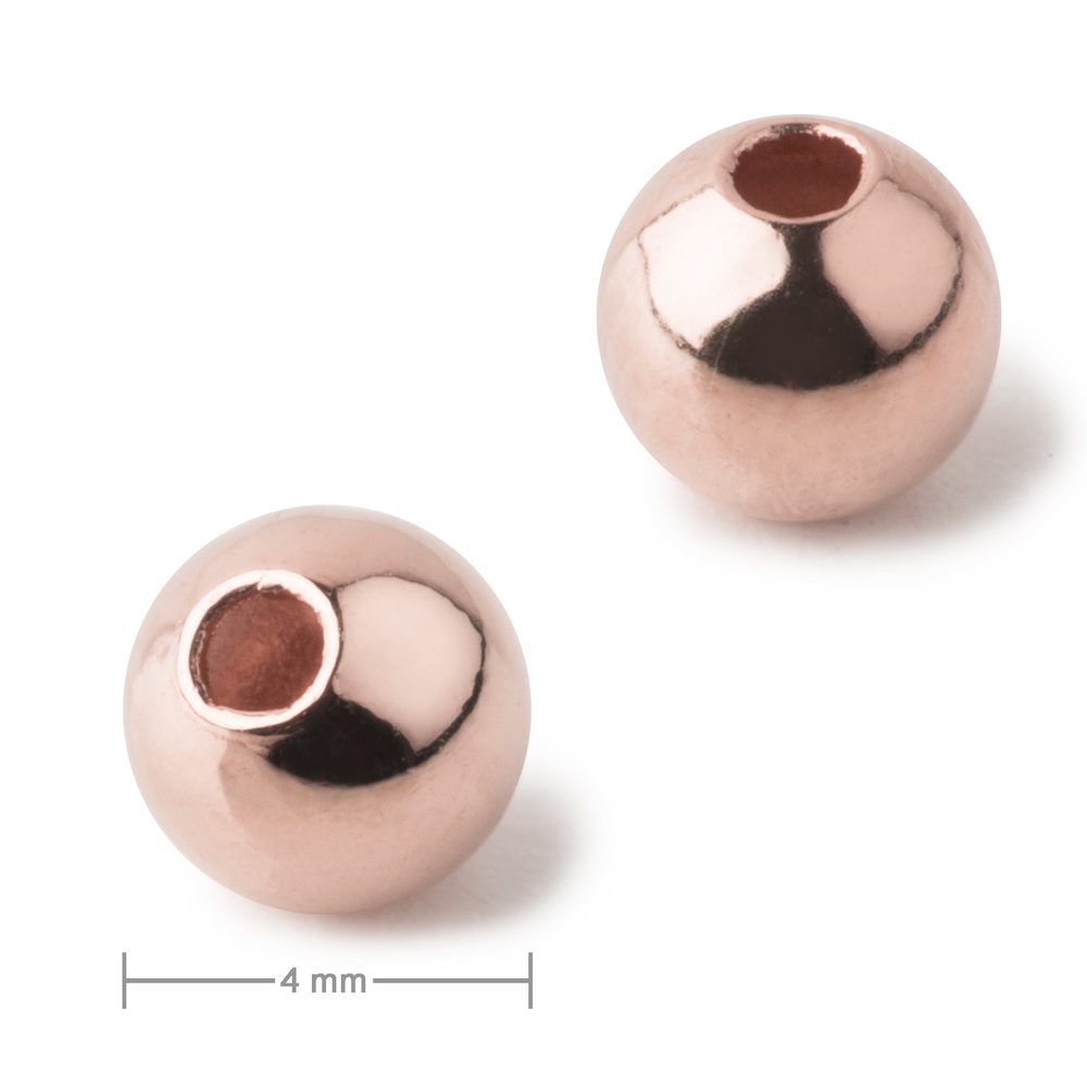 Kovový korálek dutý 4mm v barvě rose gold - 8 ks