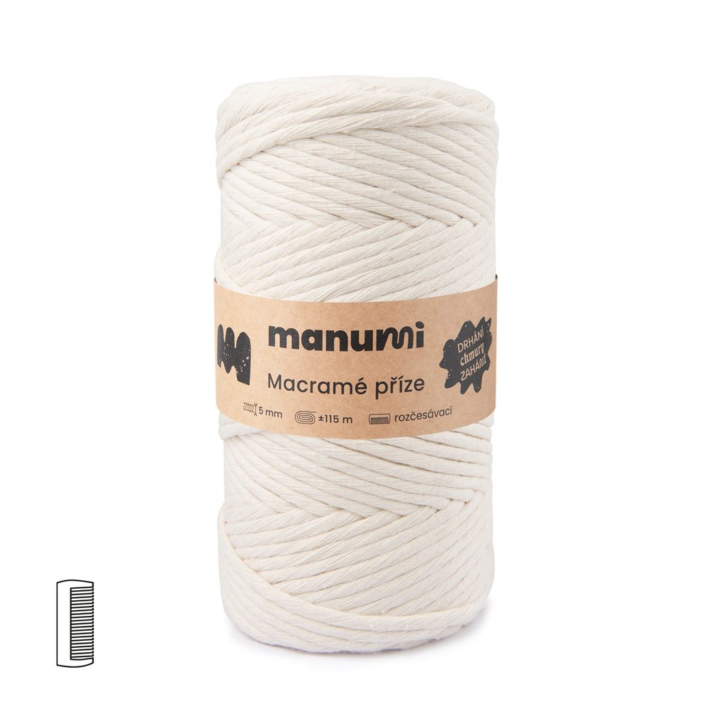 Manumi Macramé příze stáčená 5mm natural 125m - 3 ks