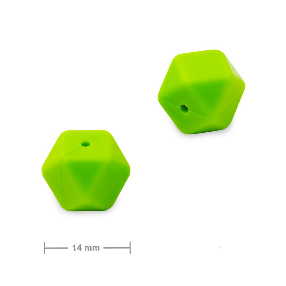 Silikonové korálky hexagon 14mm Chartreuse Green - 3 ks