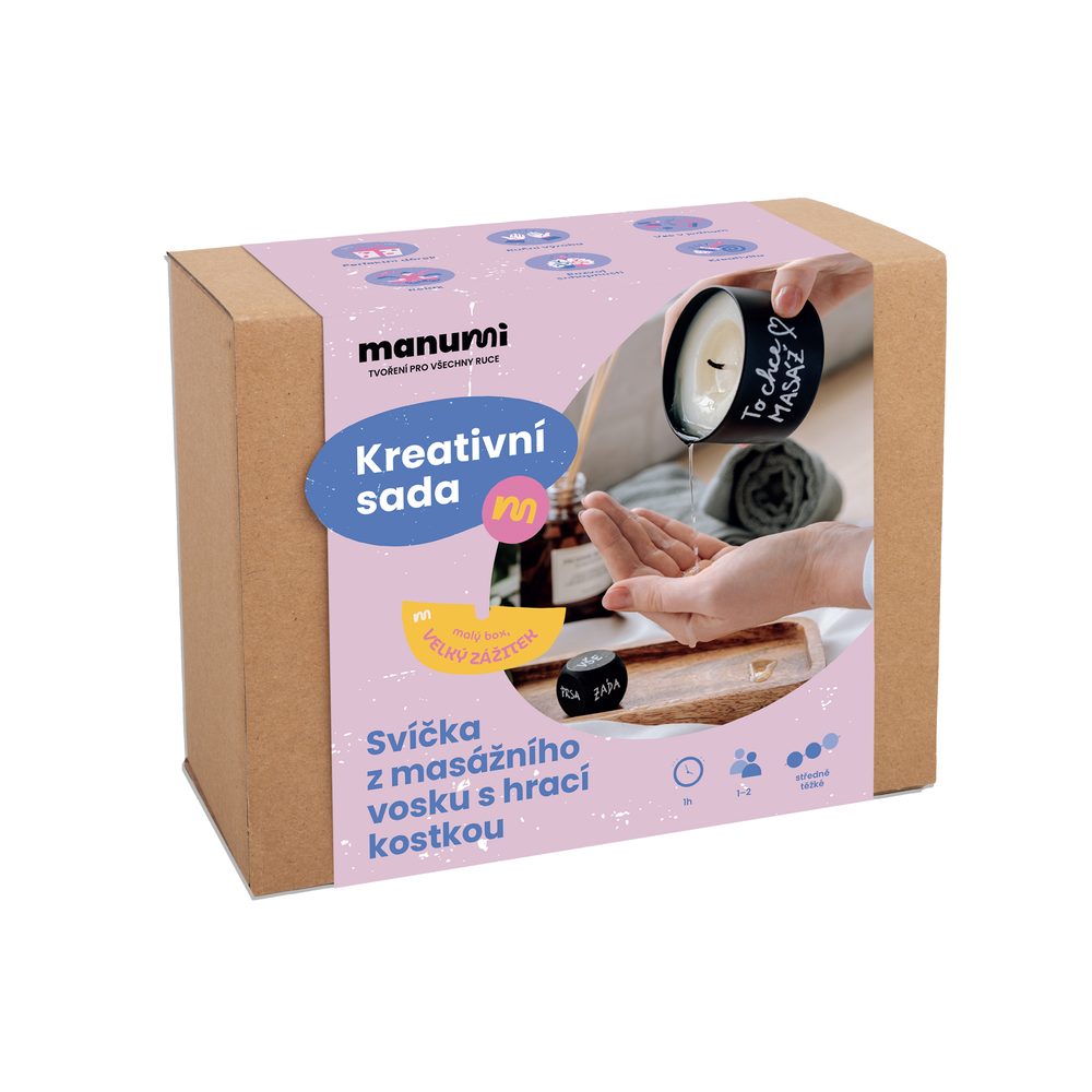 Manumi kreativní sada na výrobu svíčky z masážního vosku s hrací kostkou - 1 ks