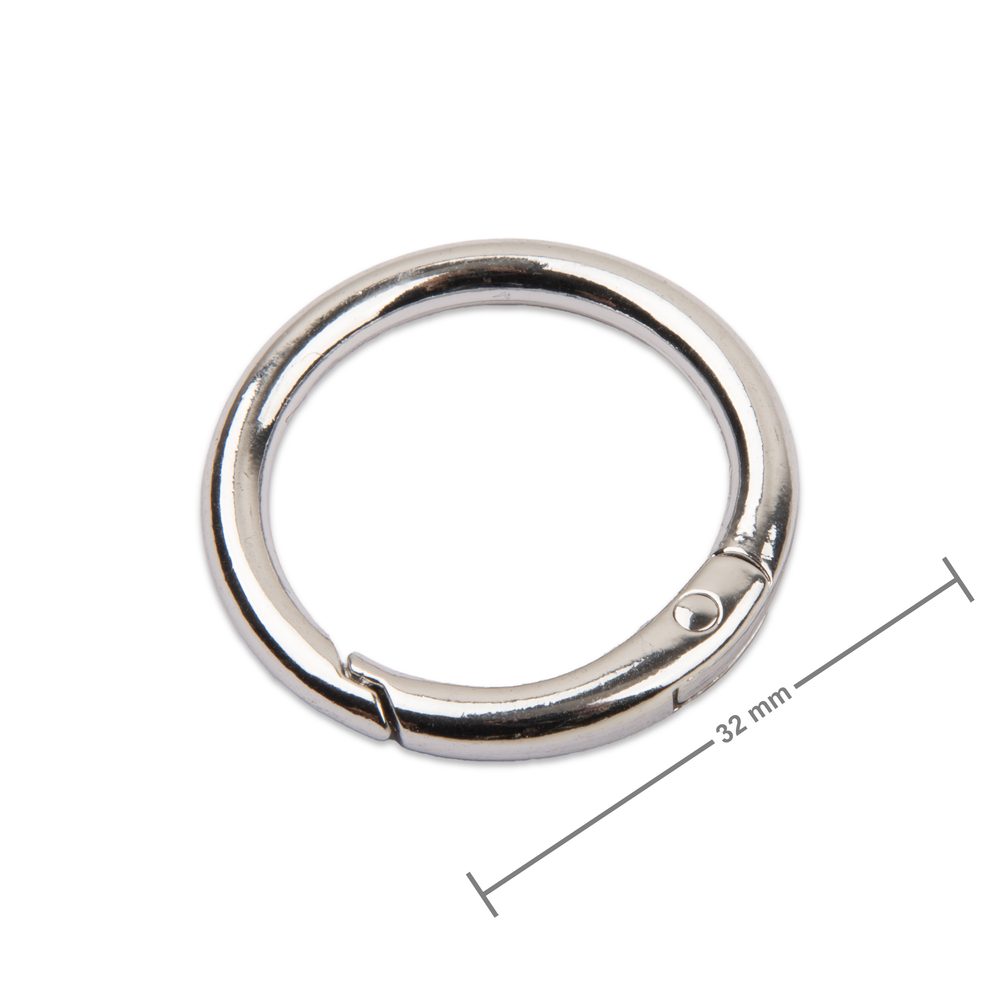 Bižutení kulatá karabinka v barvě platiny 32 mm - 5 ks