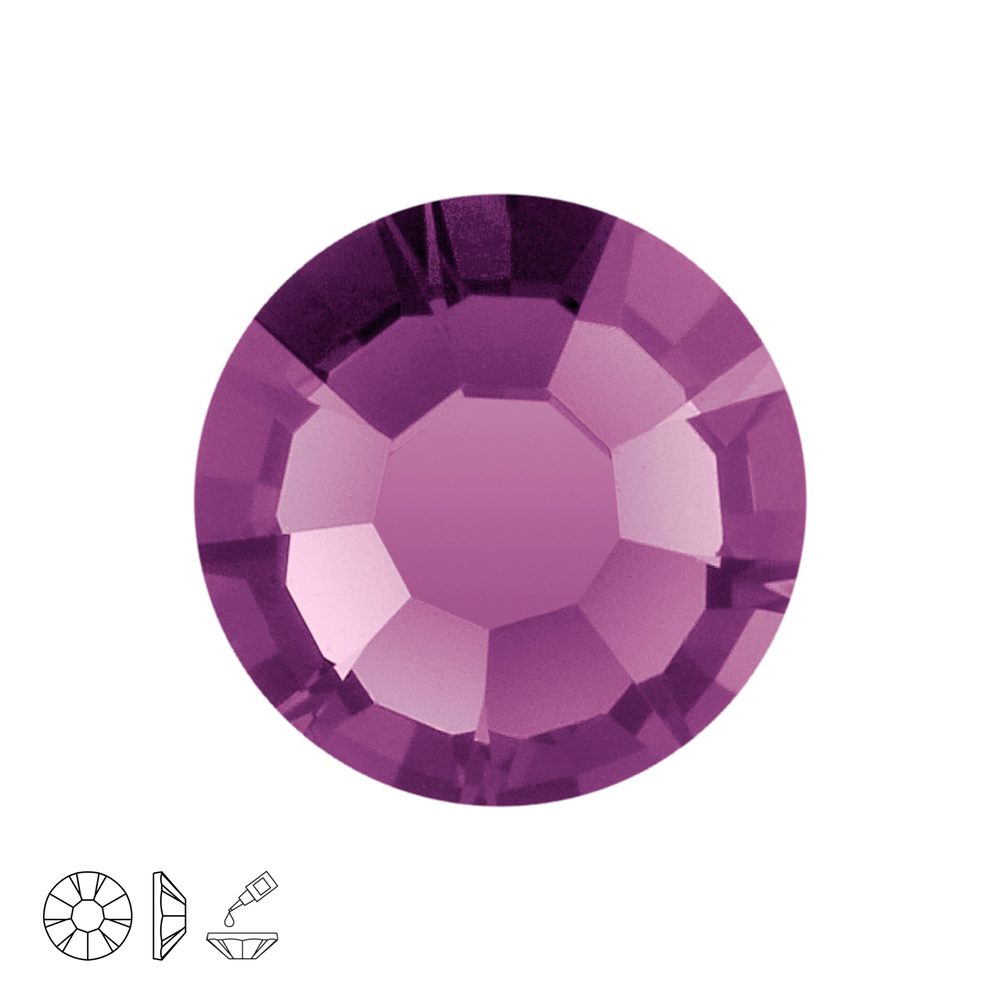 Preciosa MC nalepovací šatonová růže MAXIMA SS16 Amethyst - 72 ks