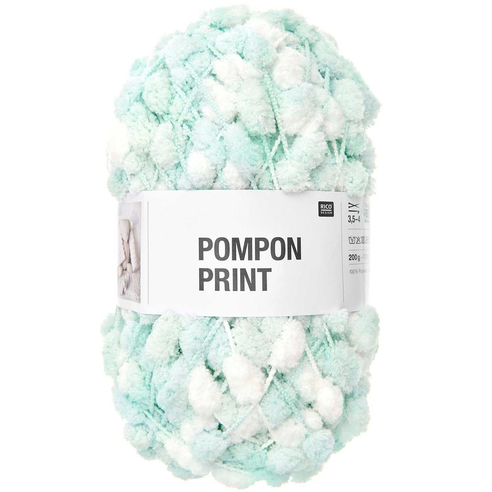 Rico design háčkovací bambulková příze POMPON Print tyrkysovo-bílá - 3 ks