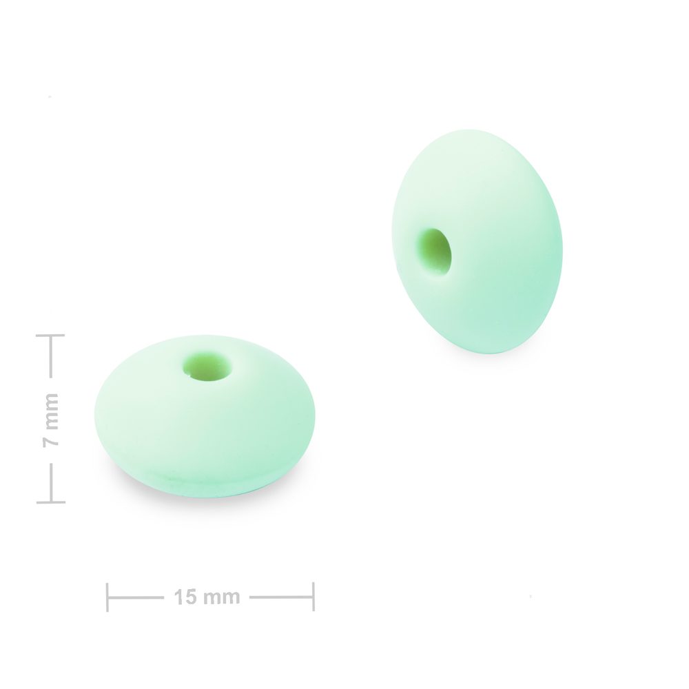 Silikonové korálky lentilky 12x7mm Mint Green - 5 ks