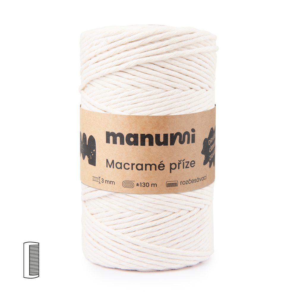 Manumi Macramé příze stáčená 3mm 130m natural - 3 ks