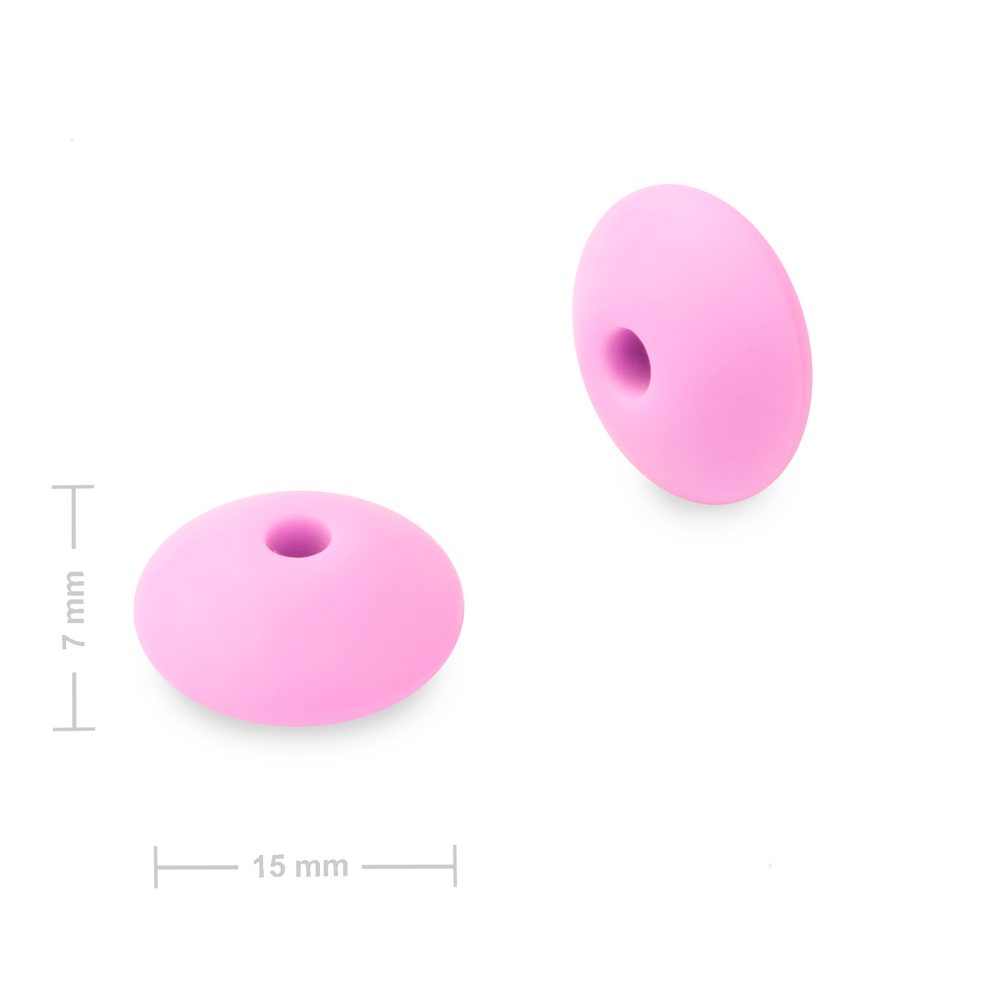 Silikonové korálky lentilky 12x7mm Candy Pink - 5 ks