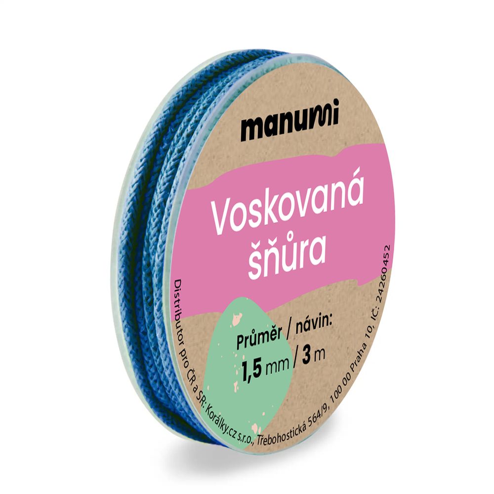 Manumi Voskovaná šňůra 1,5mm/3m tmavě modrá - 5 ks