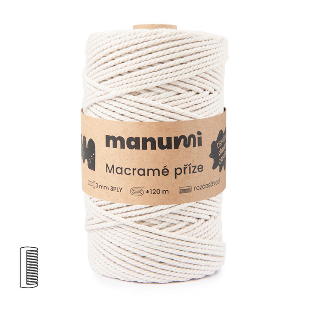Manumi Macramé příze stáčená 3PLY 3mm 120m natural - 3 ks