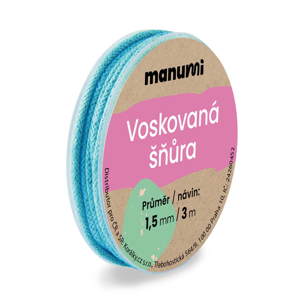 Manumi Voskovaná šňůra 1,5mm/3m světle modrá - 5 ks