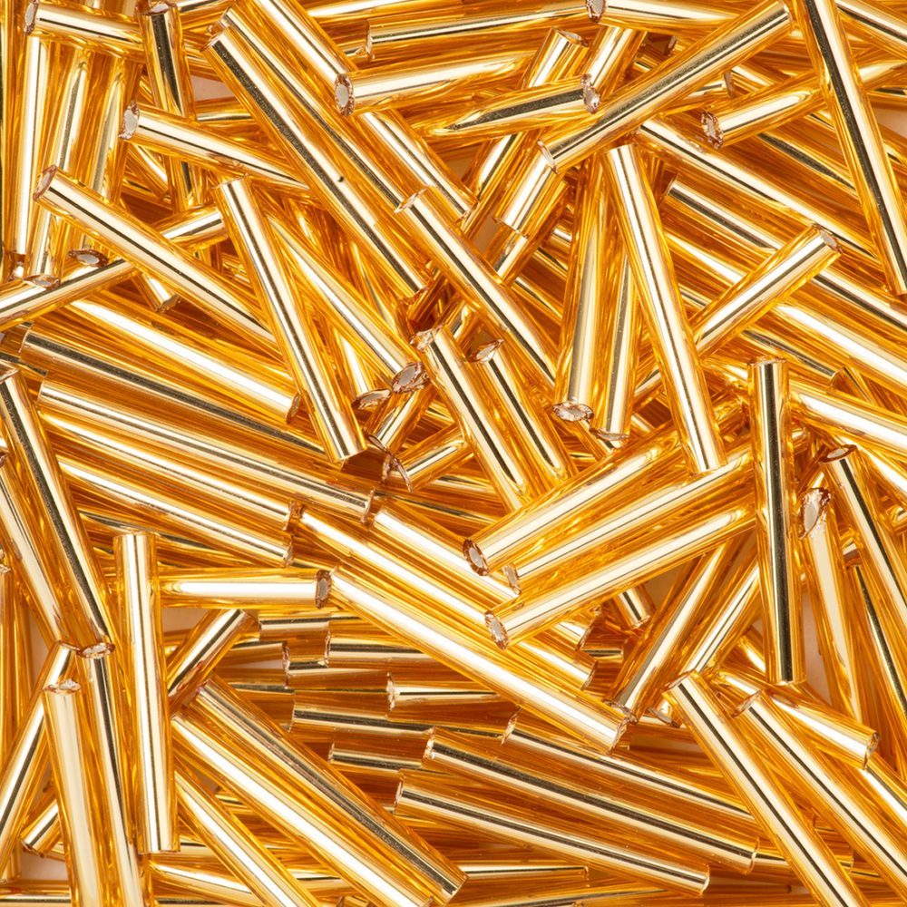 PRECIOSA ORNELA Korálky PRECIOSA skleněné trubičky rovné 20 mm zlaté - 15 g