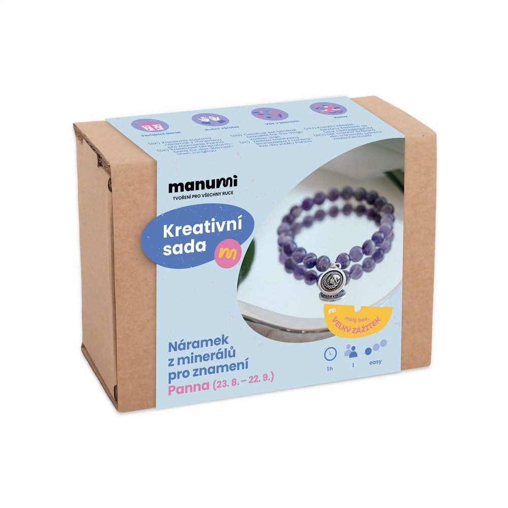 Manumi kreativní sada na výrobu náramku z minerálů se znamením zvěrokruhu Panna - 3 ks
