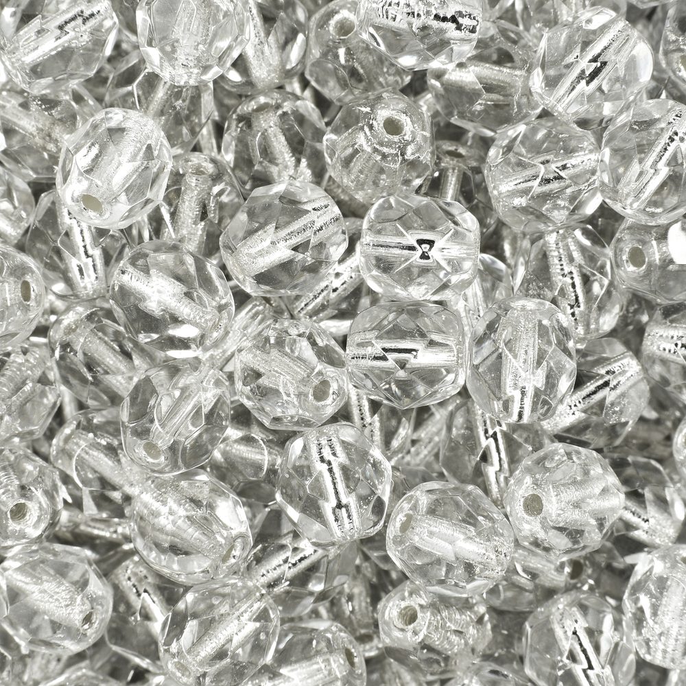 Manumi české broušené korálky 6mm Crystal Silver Lined - 150 ks