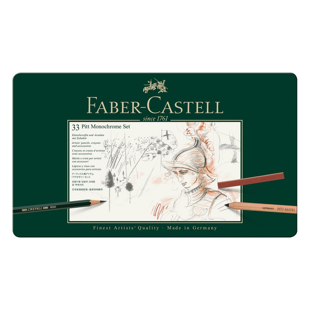 Faber-Castell sada na kreslení Pitt Monochrome v plechové krabičce 33 ks - 1 sada