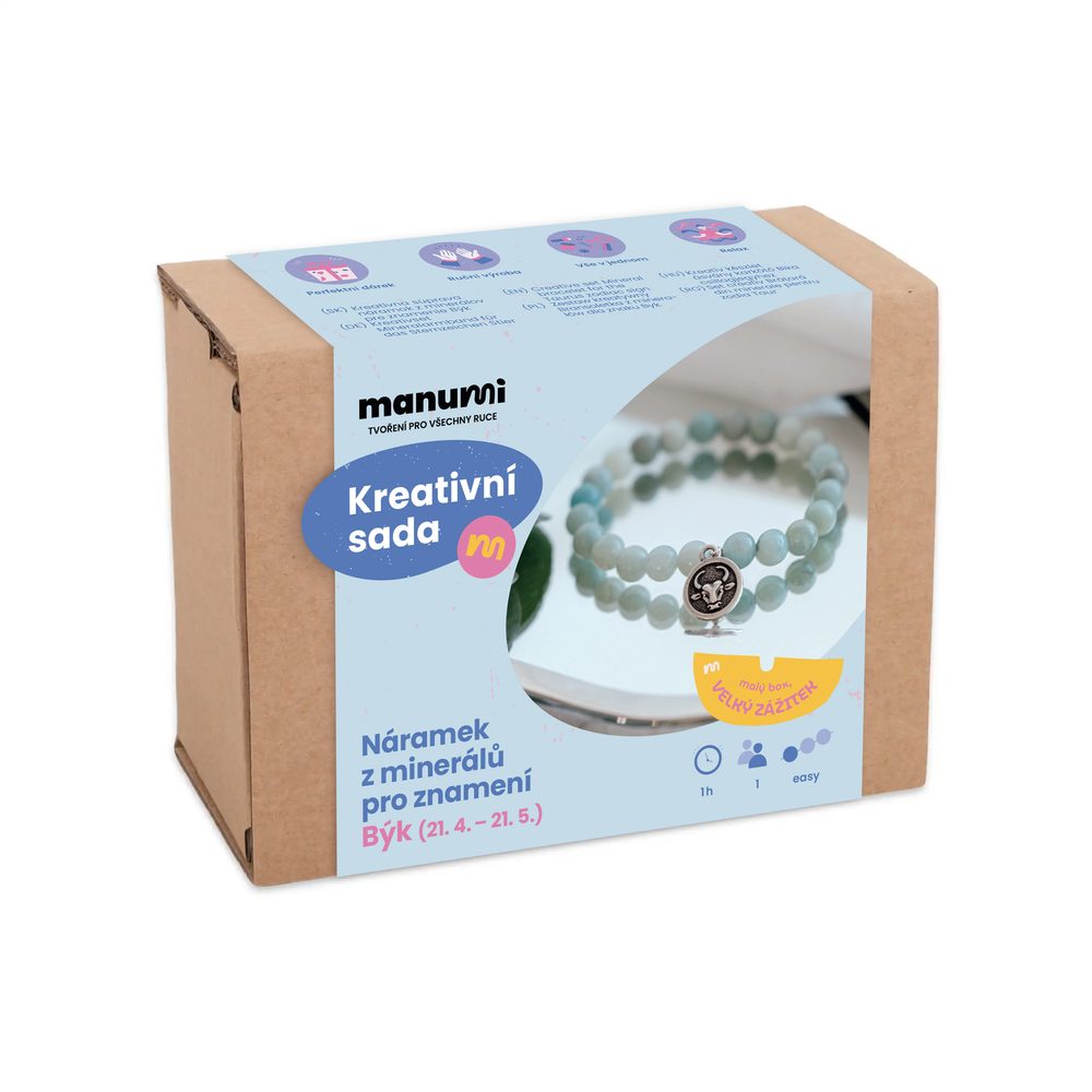 Manumi kreativní sada na výrobu náramku z minerálů se znamením zvěrokruhu Býk - 3 ks