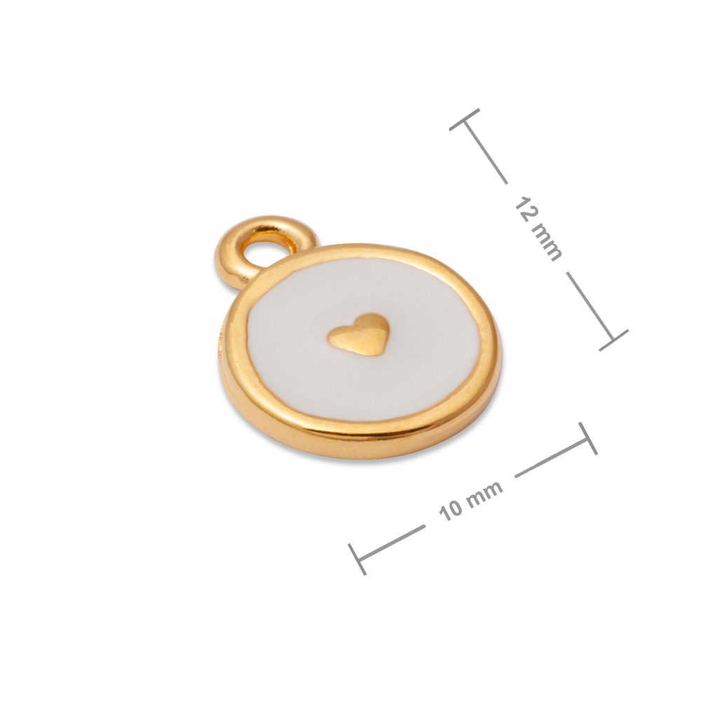 Levně Manumi přívěsek srdce s bílým smaltem 12x10 mm pozlacený - 1 ks