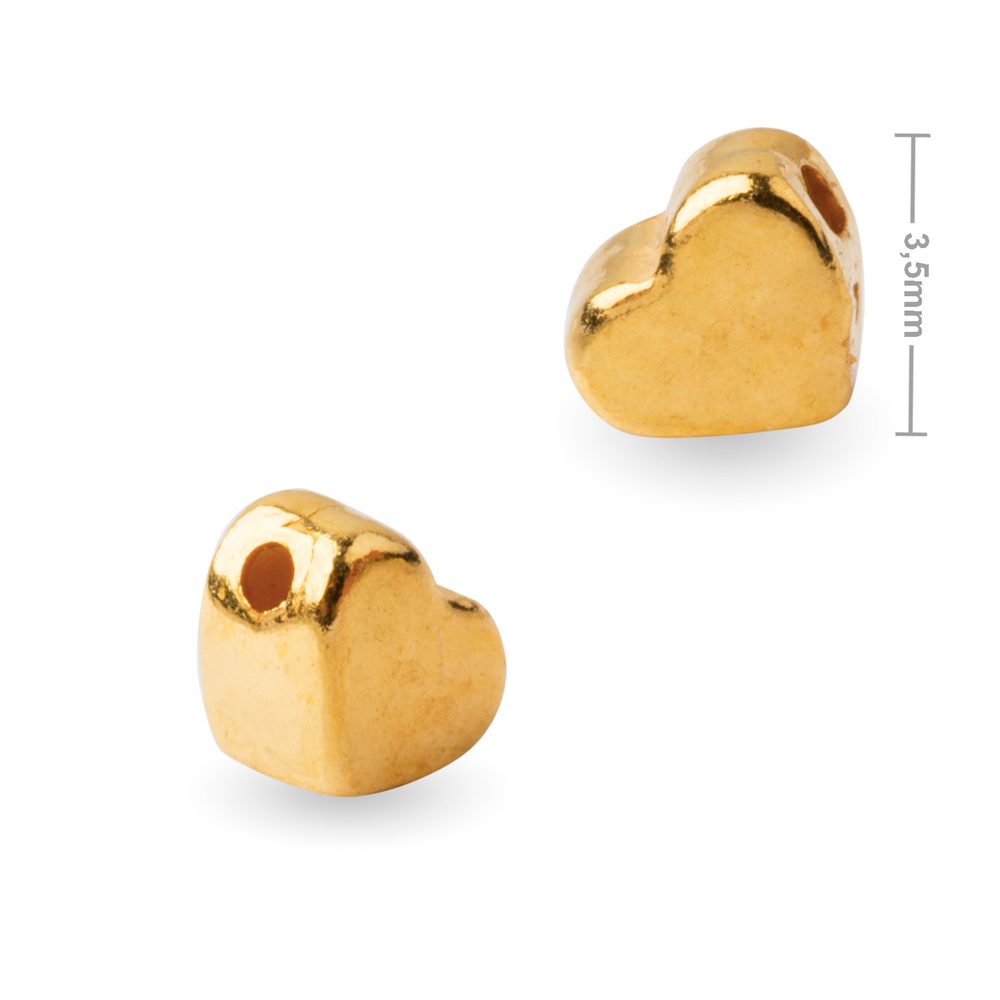 Stříbrný korálek srdce 4 x 3,5 mm pozlacený 24K zlatem - 5 ks