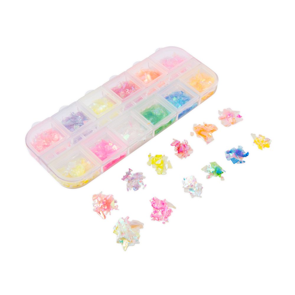 Sada 12 různých barev flitrů na dekoraci šperků - 3 ks