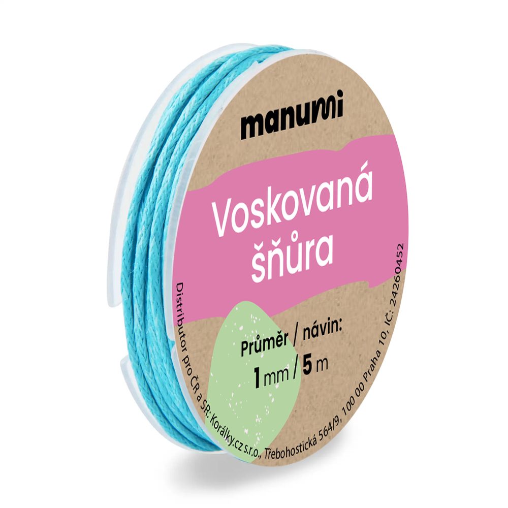 Manumi Voskovaná šňůra 1mm/5m světle modrá - 5 ks