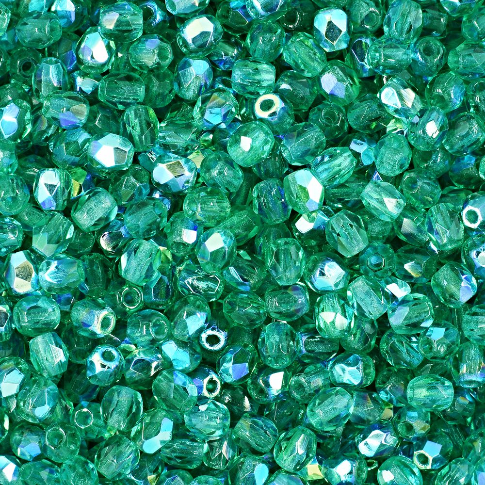 Manumi české broušené korálky 3 mm Emerald AB - 60 ks