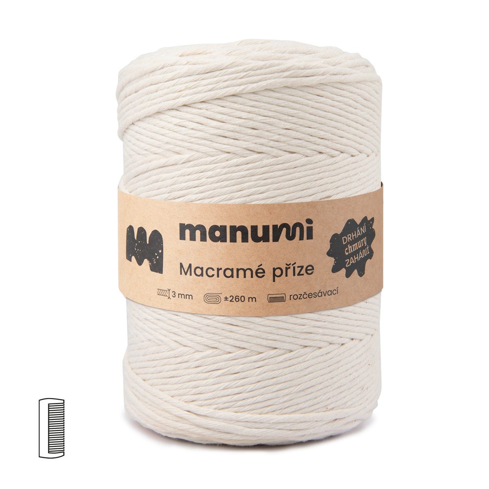 Manumi Macramé příze stáčená 3mm 260m natural - 3 ks