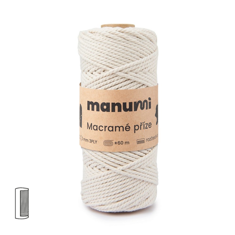 Manumi Macramé příze stáčená 3PLY 3mm natural - 3 ks