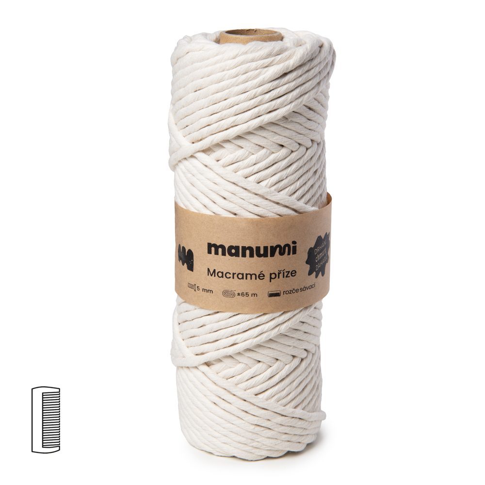 Manumi Macramé příze stáčená 5mm natural - 3 ks
