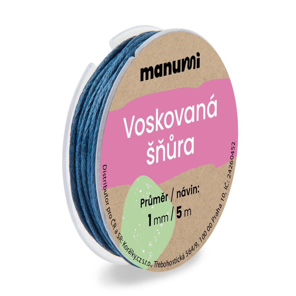 Manumi Voskovaná šňůra 1mm/5m tmavě modrá - 5 ks