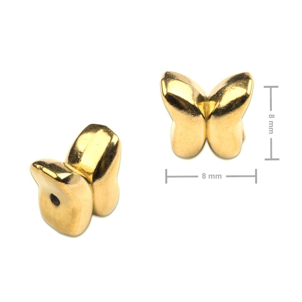 Korálek z chirurgické oceli ve tvaru motýlích křídel 8 x 8 mm v barvě zlata - 1 ks