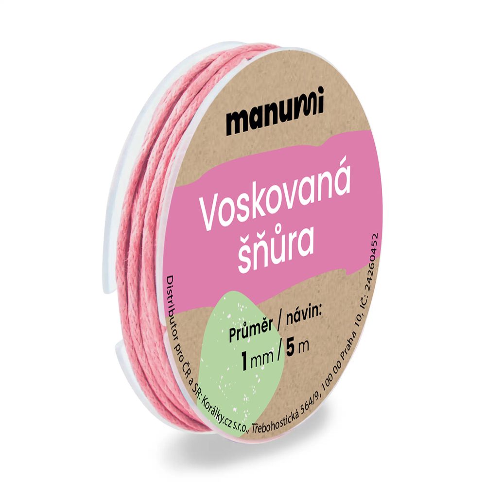 Manumi Voskovaná šňůra 1 mm/5m světle růžová - 5 ks
