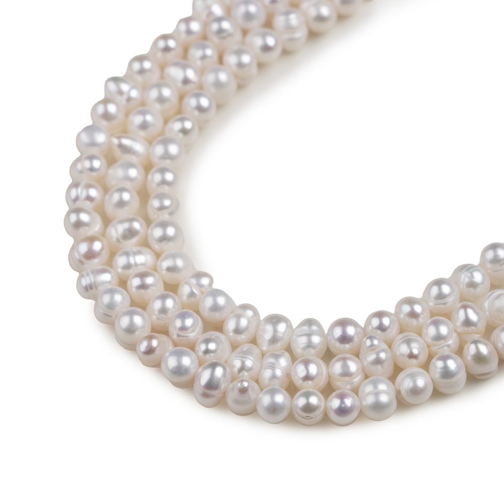 Korálky z pravých říčních perliček ve tvaru brambory 3–4 mm - 54 cm